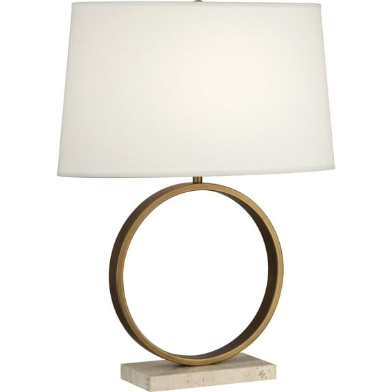 Contemporary Srkashlteni Collection Table Lamp with Aged Brass and Travertine Stone Base – Modern Design with Fondine Fabric Shade | UL Listed | Medium E26 Socket