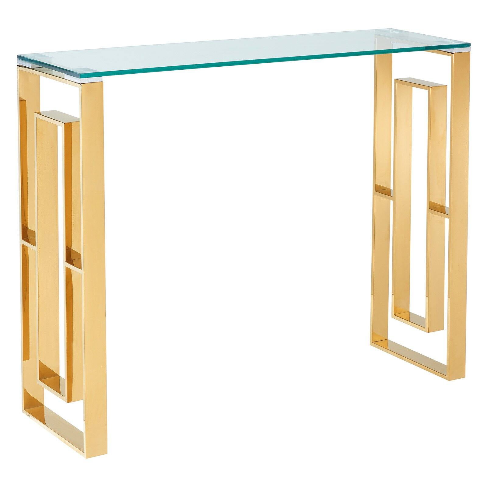 Gold Metal and Glass Rectangular Console Table