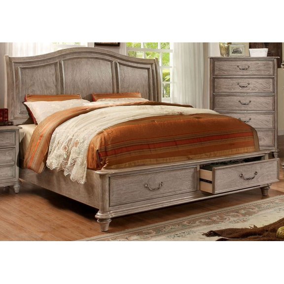Contemporary Storage Footbaord 1pc Queen Size Bed Rustic Natural Tone Bedroom Furniture Camel-back Design Headboard