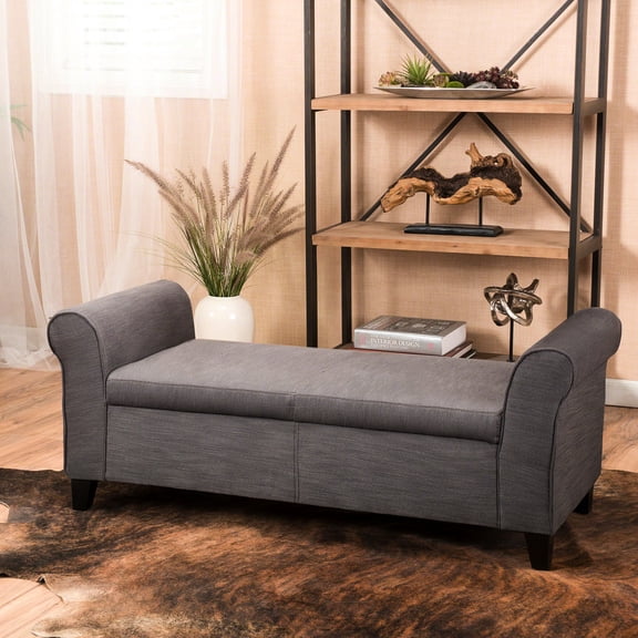 Contemporary Storage Ottoman with Rolled Arms | Provide Seating and Store Blankets | Smooth Upholstery Texture | Fit Small Apartment Interiors