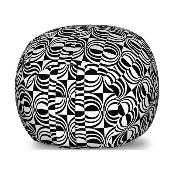 Contemporary Storage Toy Bag Chair, Checkered Pattern with Contrast Colors and Curvy Lines Modern Mosaic, Stuffed Animal Organizer Washable Bag, Large Size, Black and White, by Ambesonne
