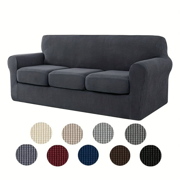 Contemporary & Stretchable Sofa Cover Set, 2-4pc Elastic Slipcover, T-cushion Protector Machine-Washable for Home Decor