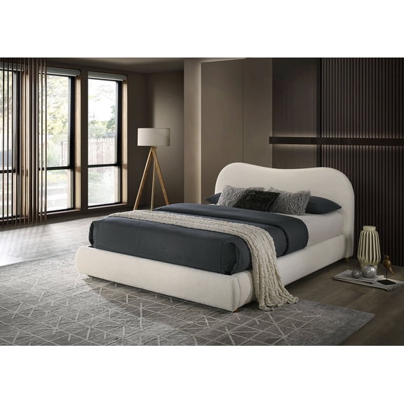 Contemporary Style 1pc Queen Size Bed Set White Finish Low Profile Bed Underbed Storage Wooden Legs Velvet Upholstered Bedroom Furniture