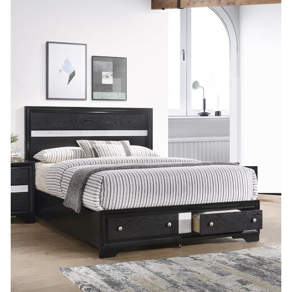 Contemporary Style 1pc Queen Storage Drawers Platform Bed Black Silver Finish Bedroom Furniture