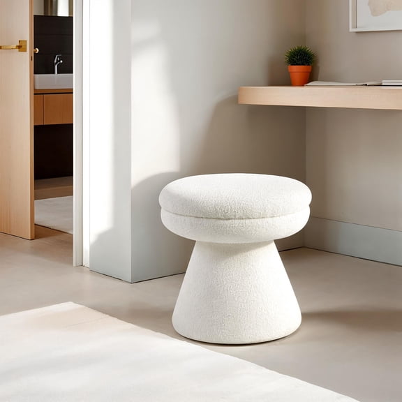 Contemporary Style 1pc Round Top Accent Stool Teddy Fabric Pedestal Base Mushroom Shape Design Beige Finish Primary Living Room