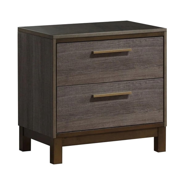 Leovanni Contemporary Style 2 Drawer Wooden Frame Nightstand with Straight Legs, Two-Tone Antique Gray