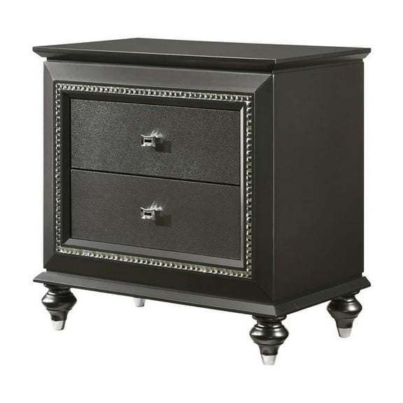 Contemporary Style 2 Drawer Wooden Nightstand with Turned Legs, Gray- Saltoro Sherpi