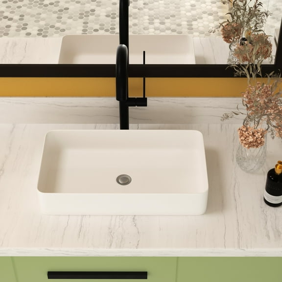 Contemporary Style 24"x14" Ceramic Sink - Rectangular Vessel, Acid Resistance, For Various Applications White Polished, Spaces