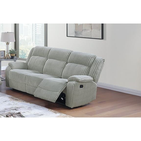 Contemporary Style 3-Seat Sofa Plush Cushion Couch Manual Motion Reclining 1pc Sofa Ash Corduroy Living Room
