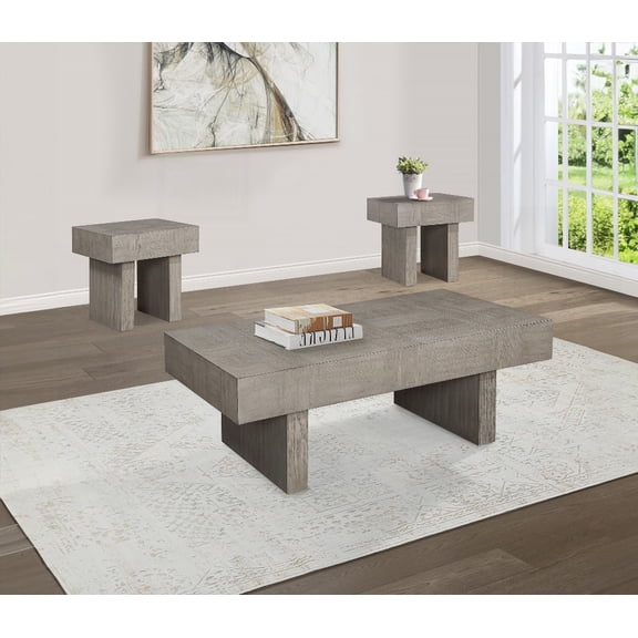 Contemporary Style 3pc Living Room Wooden Furniture with Brown Gray Finish Coffee & End Tables