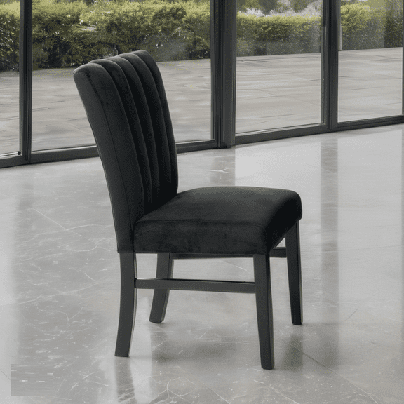 Contemporary Style 4pc Dining Side Chairs Channel Tufted Backrest Fully Upholstered Chairs Black Finish Dining Room Furniture