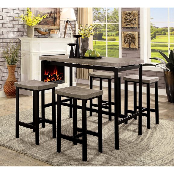 Contemporary Style 5 Pc Counter Height Metal Dining Set / Spacious for 4 People