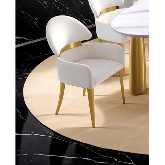 Contemporary Style 6pc Dining Arm Chairs Gold legs Upholstered Seat And Back White and Gold Matte Finish Dining Room Furniture