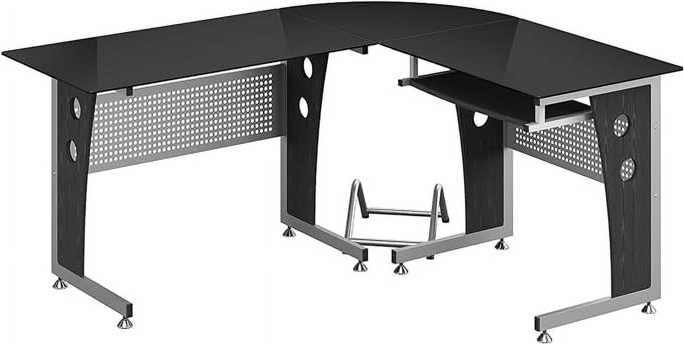 Contemporary Style Black LShaped Corner Computer Desk Gaming Table