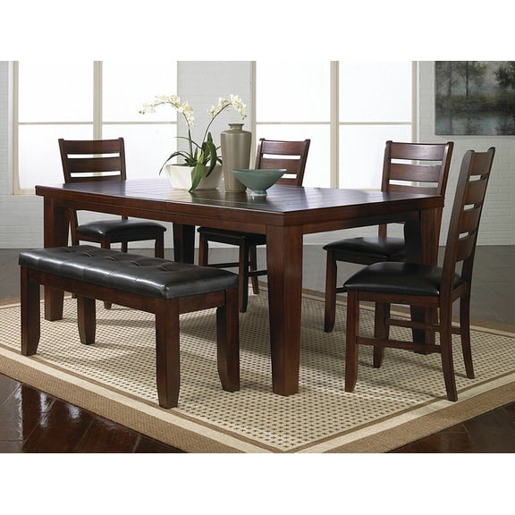 Contemporary Style Brown Finish 6pc Dining Set Extendable 18" Leaf Table Upholstery Chair Bench Durable Wooden Home Furniture