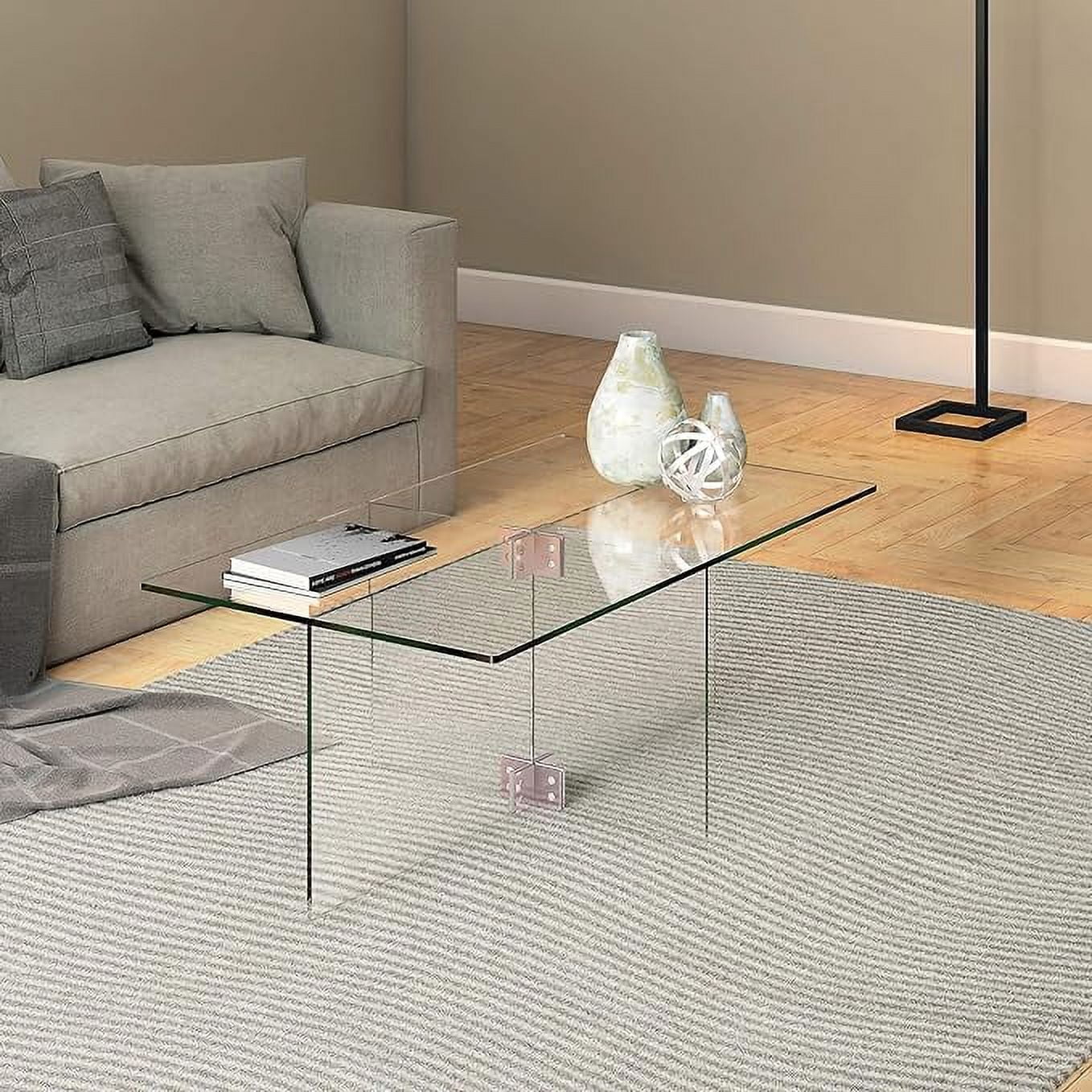 Elegant 42'' Clear Glass Rectangular Coffee Table with Steel Base