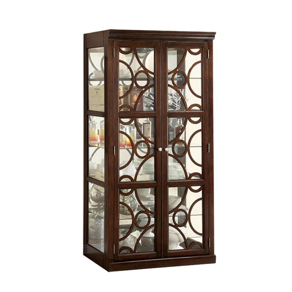 Contemporary Style Curio, Walnut Finish
