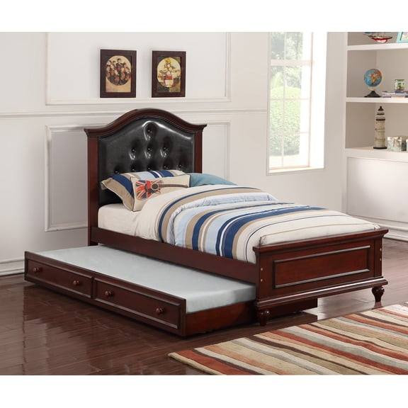 Contemporary Style Dark Cherry Twin Size Bed w/ Trundle Slats Pine Plywood Bedroom Furni