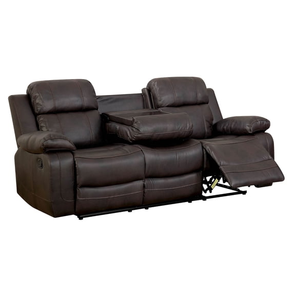 Contemporary Style Double Recliner Sofa With Console and Cup Holders, Brown
