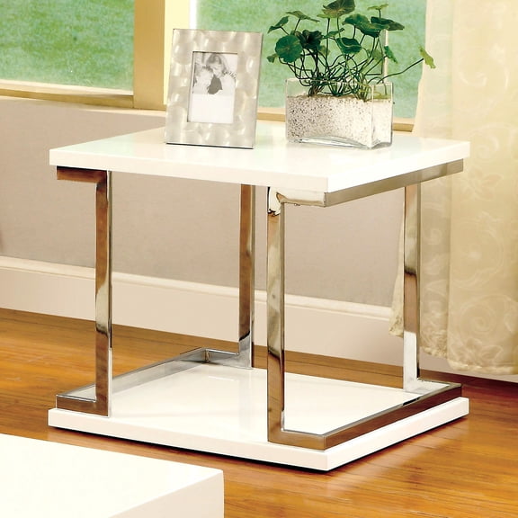 Contemporary Style End Table | Angular Design for Modern Homes | Metal with High Gloss Lacquer | Easy to Assemble in Living Room