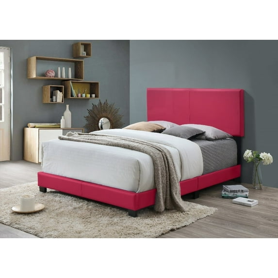 1pc Modern Pink Full Size Bedroom Platform Bed Frame Made of PU Fabric