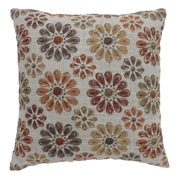 Contemporary Style Floral Designed Set of 2 Throw Pillows- Orange