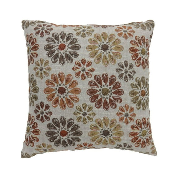 Contemporary Style Floral Designed Set of 2 Throw Pillows, Orange