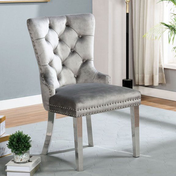 Contemporary Style Gray Side Chairs / 2-Piece Set for Dining