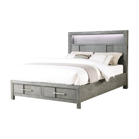 Contemporary Style King Bed With Storage, Led Lights & Luxury Spacious Headboard, Storage