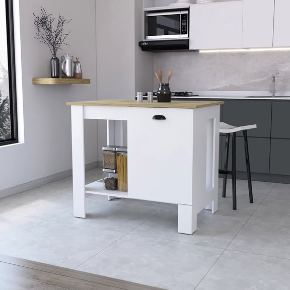 Contemporary Style Kitchen Island - With Single Door And Open Shelf Colorful Engineered Wood For Wood, Multicolor Design Home