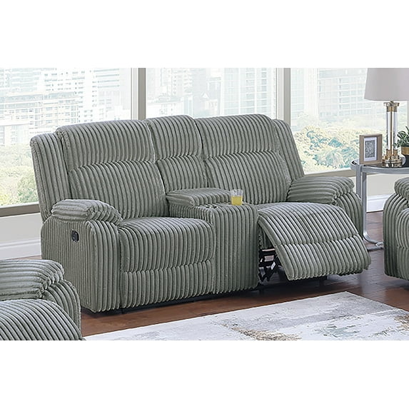 Contemporary Style Loveseat w Console Plush Cushion Couch Manual Motion Reclining 1pc Loveseat Smoke Corduroy Living Room