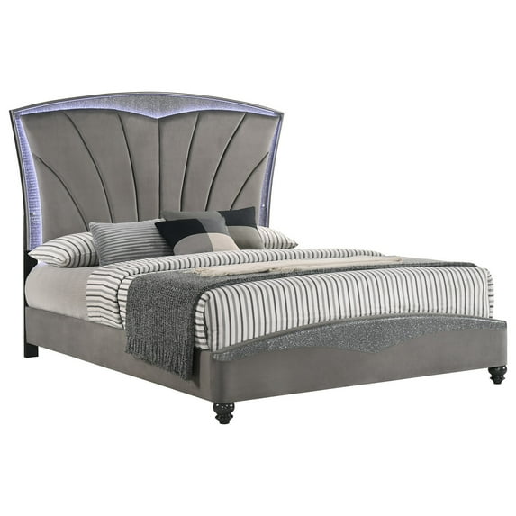 Contemporary Style Master Bedroom 1-pc Queen Size Gray Upholstered Platform LED Lighting Bed Furniture