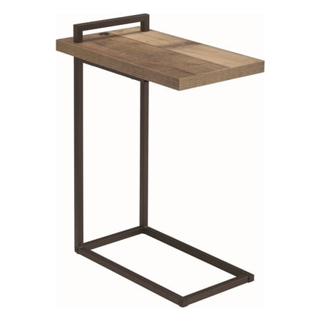 Contemporary Style Metal Accent Table with Wooden Top and USB Port, Brown and Bronze
