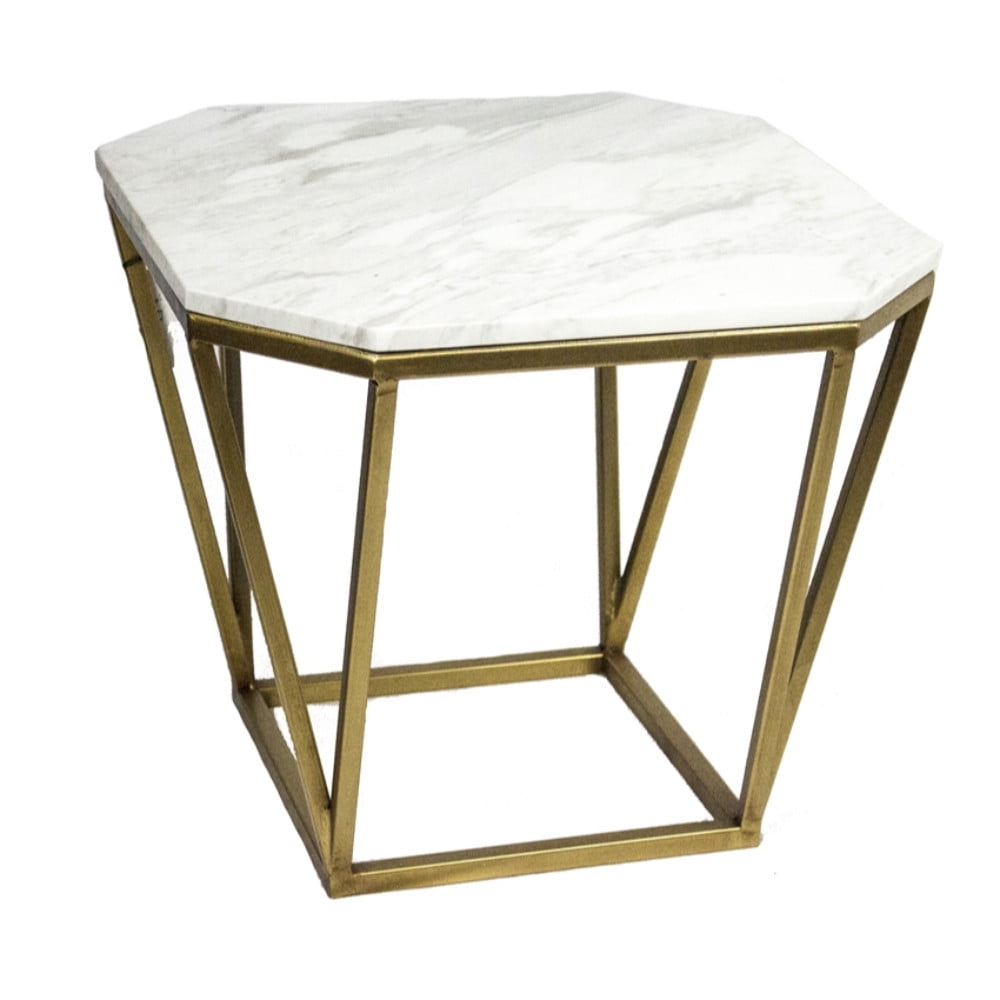 Contemporary Style Metal & Marble Accent Table, White