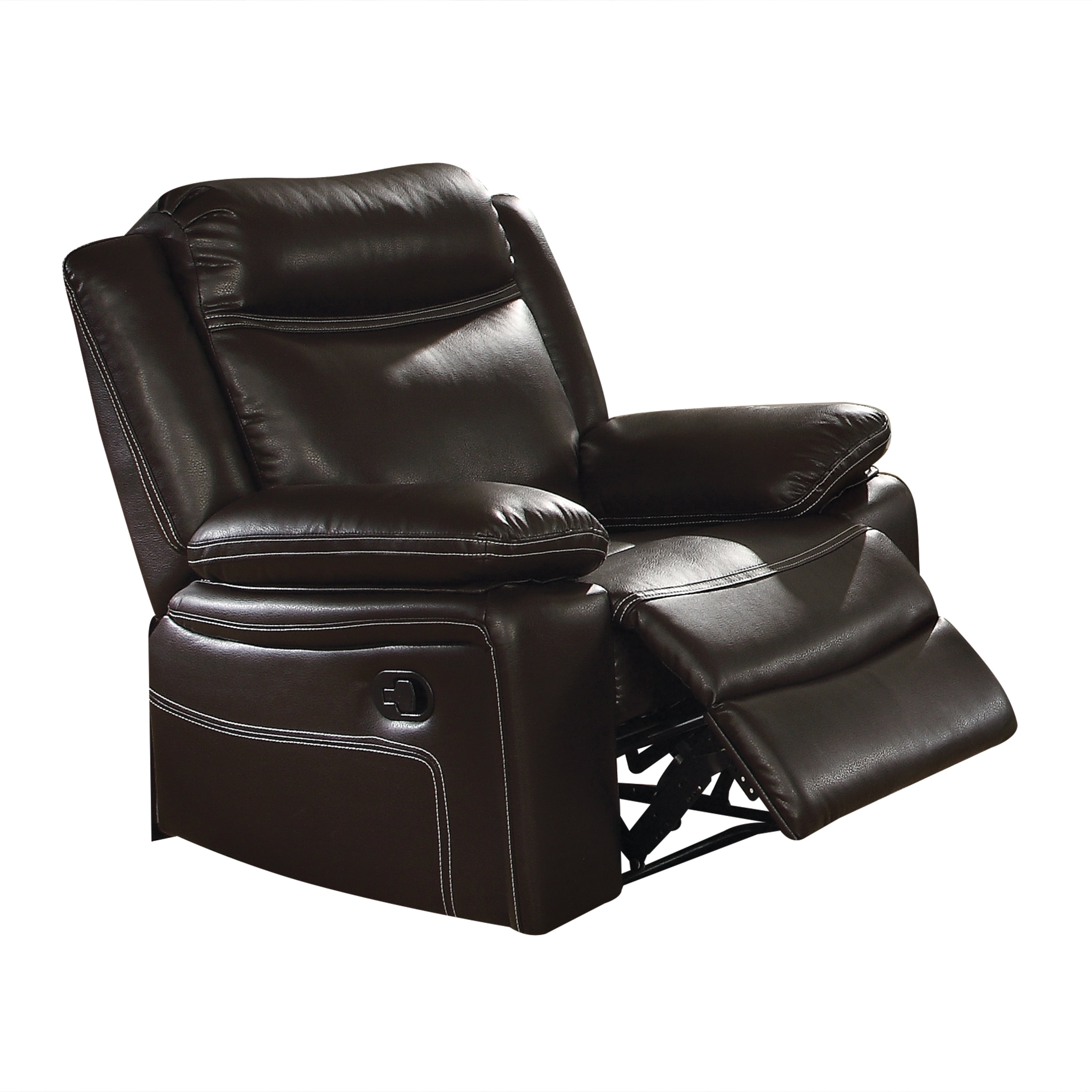 Espresso Brown Faux Leather Recliner with Wood Frame