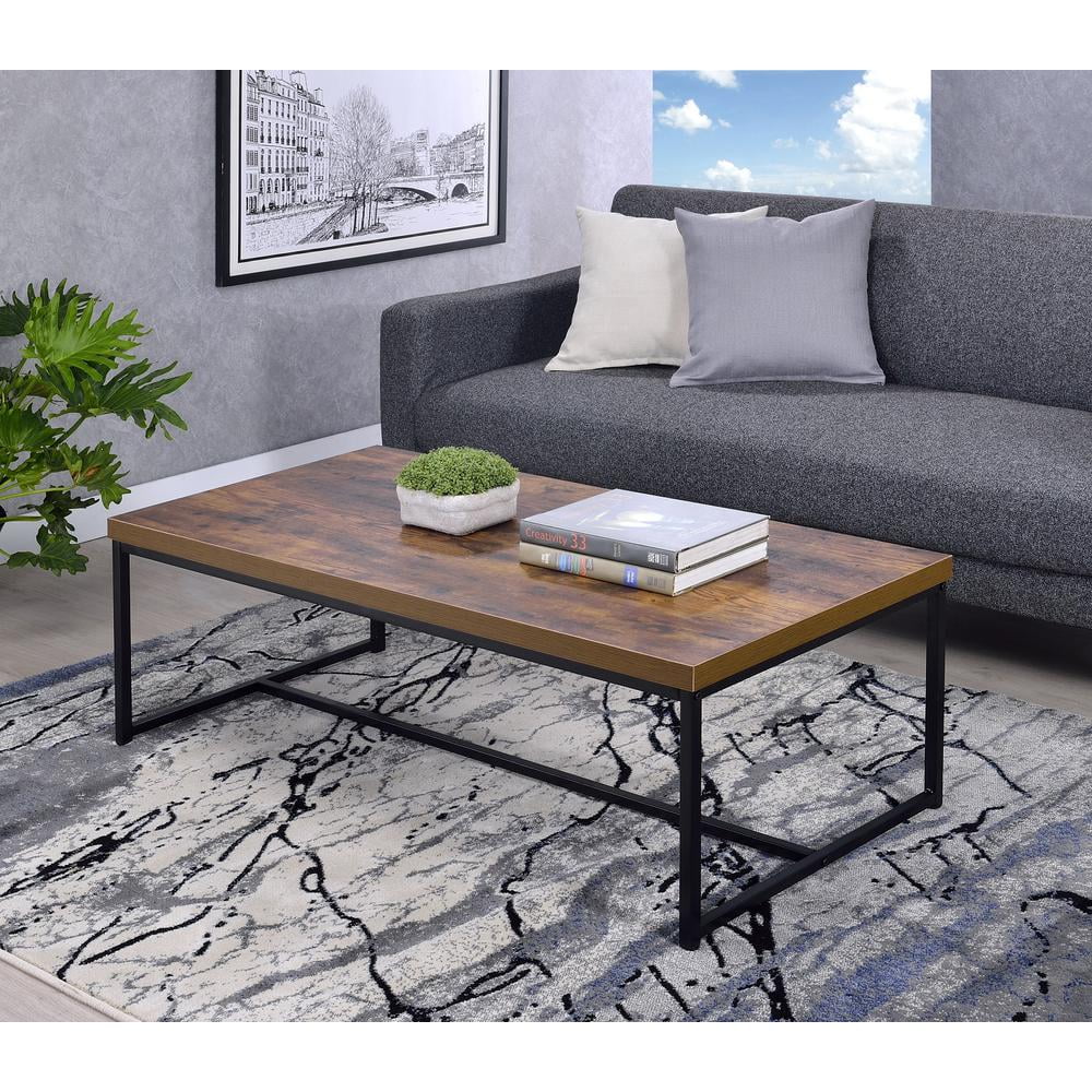 Weathered Oak and Black Rectangular Wood and Metal End Table