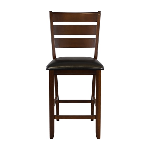 Contemporary Style Set Of 2 Counter Height Chairs Dark Oak Finish Wood Faux Leather Upholstered Seat Dining Room Furniture
