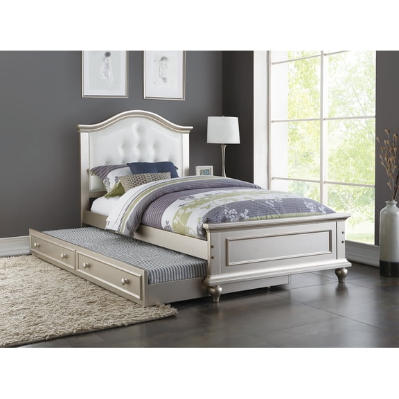 Contemporary Style Silver Twin Size Bed w/ Trundle Slats Pine Plywood Kids Youth Bedroom