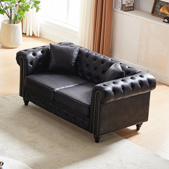 Contemporary Style Sofa with Button Tufted Design and Wooden Legs / Attractive in Living Room