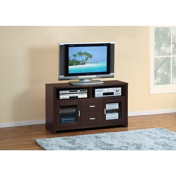 Contemporary Style TV Stand With 2 Drawers On Metal Glides