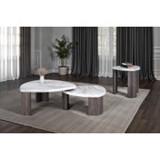 Contemporary Style Triangle 3pc Table Set 1x Nesting Coffee Table 2x End Table Marble Pattern Space Saving Design Primary Living Room