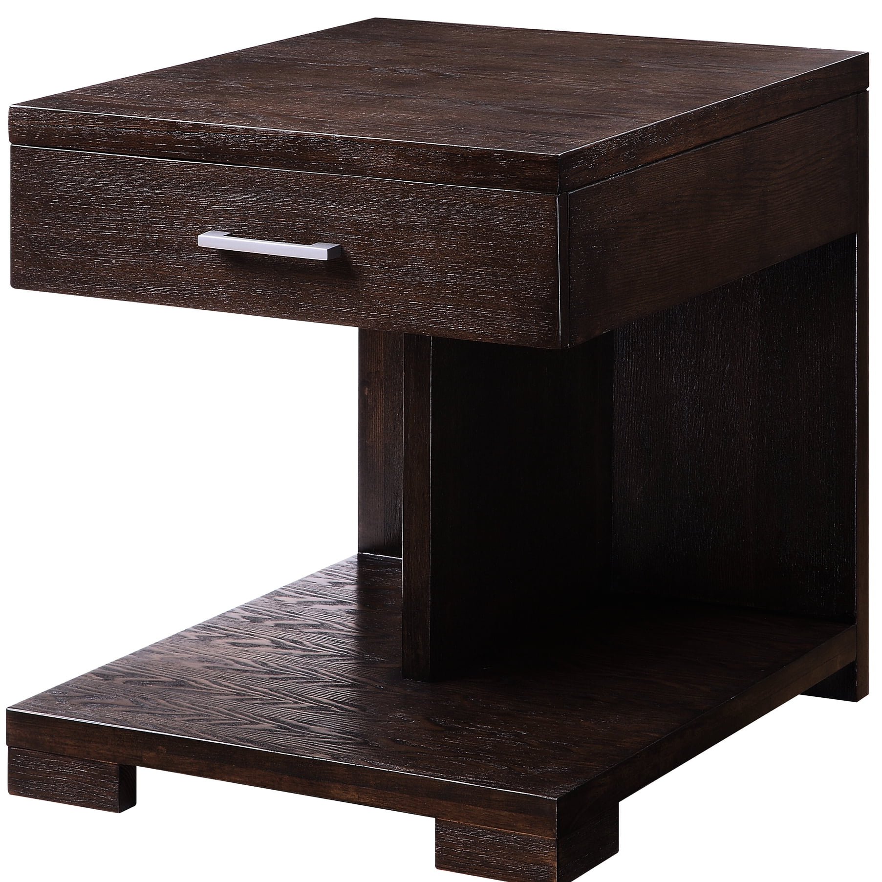 Contemporary Style Walnut End Table With Drawer And Shelf Space Wooden ...