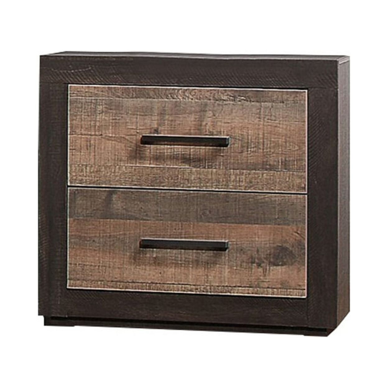Contemporary Style Wooden Nightstand with 2 Drawers, Light and Dark