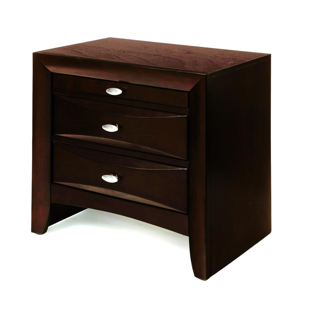 Espresso 3-Drawer Rubber Wood Nightstand with Pull-Out Tray