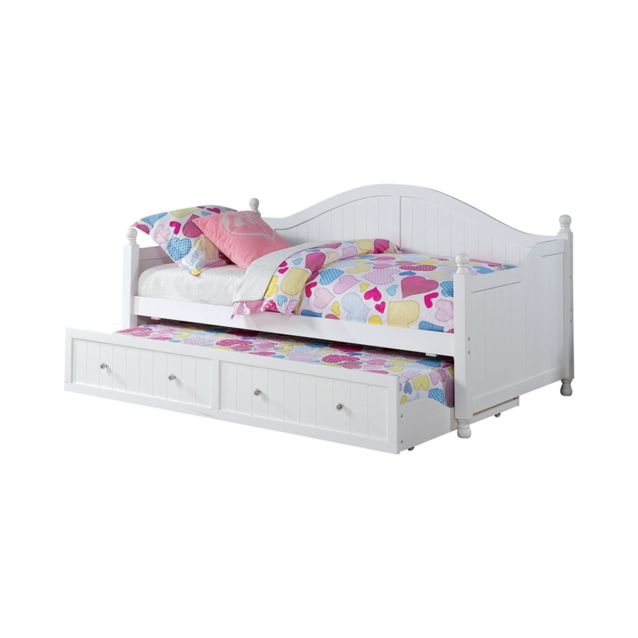 White Twin Wood Daybed with Trundle and Slats