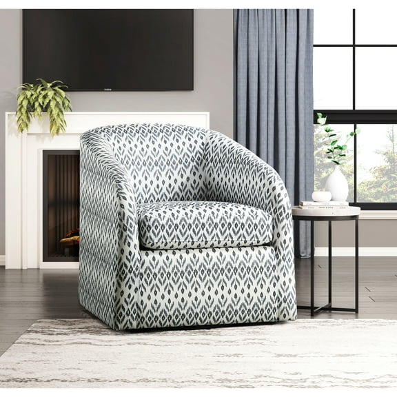 Contemporary Swivel Chair For Home, Multi-color Pattern Fabric, Solid Wood & Plywood Frame With Metal Base, 360° Swivel, 25" Arm Height Stylish Living Space Removable Cushion - Textured Plywood, 33"