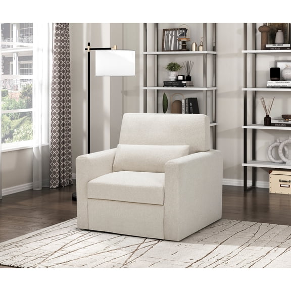 Contemporary Swivel Chair with Upholstery | 360 - Degree Spin for Home Entertaining | Plywood and Solid Wood Frame | Loose Seat Cushions for Custom Fit