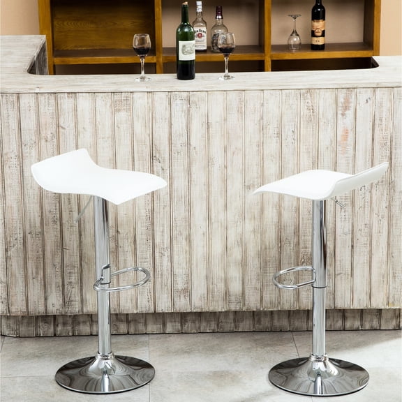 Contemporary Swivel Stools Set of 2 | Air Lift Design for Variable Height | Metal Base with White Faux Leather | Meets Different Seating Height Requirements