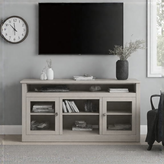 Contemporary TV Media Stand - Stone Gray Entertainment Console (60"W)