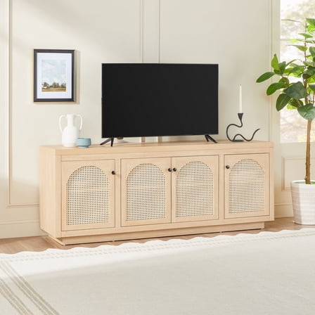 Contemporary TV Stand and Sideboard with Rattan Doors for up to 80" TV Coastal Oak
